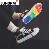 Fashion Vulcanized Shoes Women Sneakers New Retro Rainbow Canvas Shoes Ladies Flat Fashion Comfort High Top