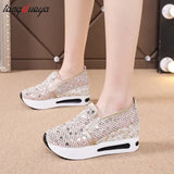mesh shoes Female Wedge Shoes Sequin Mesh Breathable Shoes Women Platform Sneakers Women Height Increasing Wedges