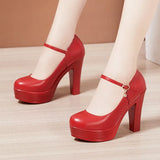 Catwalk High Heels Women's Cheongsam T Show White Size Waterproof Table Thick Heel Leather Round Head Single