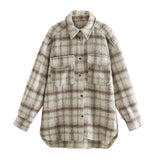 Women Plaid Single Breasted Jacket Coats Fashion Turn Down Collar Pockets Coat Female Streetwear Long Sleeve Spring