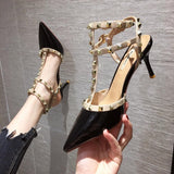 Breakj High Heel Women's Fine Heel Single Shoes 2025 Summer Sexy Pointed T-Shaped With Back Empty Willow Sandals