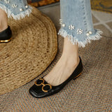 sale Ladies Flat Shoe Retro Square Toe Leather Loafers for Women 2022 Spring Casual Flats Elegant Metal buckle female