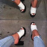 Peep Toe Platform Slippers Ladies Sexy Square Med Heels Female Party Fashion Slides 2021 Woman Casual Shoes Plus