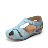 Summer Pu Leather Vintage Sandals Buckle Casual Sewing Women Shoes Female Peas Shoes Ladies Platform 34-44 Plus