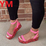Drop shipping Women Sandals Wedge Summer Ankle Strap Women's Shoes Open Toe Boho Color Snake Pattern Plus Size