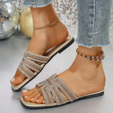 Breakj Flat Bottom Cool Slippers Women 2025 Summer New Color Water Drill Square Head Casual Word