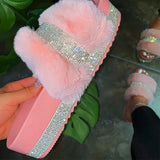 Fur Slippers Summer Furry Slides Female Fluffy Indoor Shoes Women's Bling fuzzy Slide House Sliders wholesale