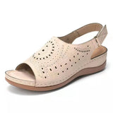 Breakj Summer New Sloped Sandals Women Hollow Flat Heded Buckle With Retro Hole