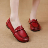 Flat-Bottomed Beef Rib-Soled New Love Shoes Korean Version Leisure Simple Leather Women's Singles Shoes Comfortable Mother