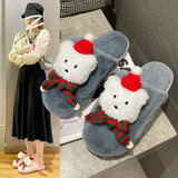 And Winter Christmas Plush Slippers Female Cartoon Bear Baotou Home Cotton