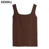 quality chic basic U-NECK Summer white knit Women tank top sexy sleeveless t-shirt vintage top casual crop top t