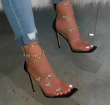 Square Toe High Heel Sandals Party Shoes Three Color Clear Acrylic Butterfly Design 2021 womens