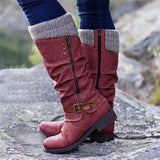 Breakj Autumn And Winter Trouser Boots Women Large Size Thick And High-Heeled Boots Belt Buckle Fashion Thin Boots