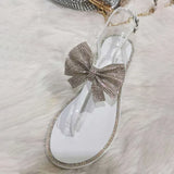 Sandals Jelly Shoes Clip Toe Transparent Glitter Bowtie Bling Flats Ankle Buckle Strap Slides Ladies Beach Shoe