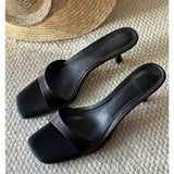 Breakj New French Temperament High-Hed And Cool Slippers Wearing A Word Drag Side Toe Simple Fine And Cool Slippers