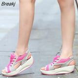 Sandals 2023 New Ladies Platform Sandals Wedge Lace-Up Comfortable Women Sandals Open Toe Mesh Casual Summer