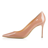 Pointed Black Riveted High Heels Ladies White Apricot Lacquered Leather Wedding
