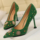 Shoes Rhinestone Women Pumps Sexy Party Shoes High Heels Wedding Shoes Plus Size 43 Female Stiletto Suede Women