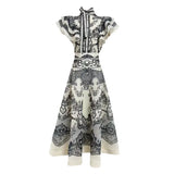 Fashion Printed Dress Women's Spring 2025 New Korean Casual High-Sleeve High-Rise Half-Senior