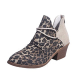 Footwear Autumn Leopard Canvas Shallow Ankle Boots 2020 Casual Ladies Zip Mid Heels Pointed Toe Female Woman Flats