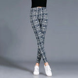 Female Fitness Leggings Women Print Plaid Leggings Lady Sexy Slim Pencil Pants Push Up Elastic Waist