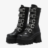 Brand Design Big Size 43 Black Gothic Style Cool Punk Motorcycles Boots Female Platform Wedges High Heels Calf Boots Women