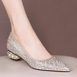 Breakj And Autumn 2025 New Pearl Water Drill Shallow Mouth Coarse Single Shoes Women's Flat Shoes Fashion Low-Heeled Large Women's