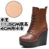 Breakj Head 12Cm High Slope And Waterproof Table Mid-Sleevel Boots With Side Zipper Women's Boots Pine Cake Plus Velvet Winter Warm Leather