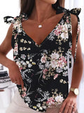 2022 Elegant Casual Loose Pullover Tops Woman Fashion Floral Print Lace-Up Tops Vest Summer Sexy V-Neck Sleeveless Camisole
