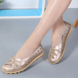 Genuine Leather Shoes Women Flats Spring Soft Slip-On Loafers 2019 New Arrival Cut-Outs Flat Peas Non-Slip Shoes