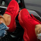 White Shoes Thick Bottom Sneakers Solid Plus Size Women's Shoes Comfortable Breathable Summer Outdoor Ladies Lace Up