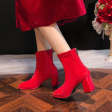 Red Boots Woman Shoes Wedding Bride Elegant Boot and Ankle Boots for Women Chunky Fashion Luxury Fashion High Heels on