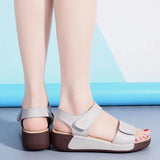 Breakj Leather Magic Sandals Women 2024 New Summer Anti-Slip Slope And Rocking Shoes Casual Thick-Soled Toe Mom