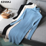 autumn winter midi sweater dress women staight knit short dress highneck dress female slim sweater bodycon warm