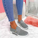 Crystal Solid Mesh Sneakers Summer Casual Breathable Flat Sport Shoes Ladies Plus Size Fashion Velcro Vulcanized