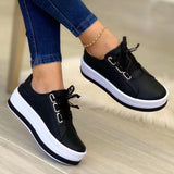 Breakj Casual Women's Single Shoes In Front Of The Lace With Round Head Thick-Soled Viscose Shoes Large-Size Leisure Single
