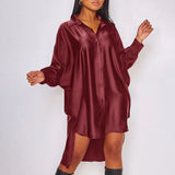 ZANZEA 2022 Stylish Satin Shirt Dress Women's Irregular Sundress Casual Long Sleeve Lapel Mini Vestidos