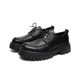 Breakj Head Leather Shoes Men's Thick Dress Business Trend Breathable Round Head Black Youth Wedding Groom Shoes