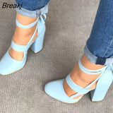 Women's Pumps Plus Size 35-43 Women Gladiator Summer High Heels for Party Wedding Shoes Thick Heels Fashion Lace-up Female