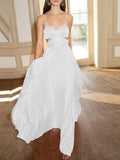 Women's Elegant Solid Pleated Long Dress Fashion Chic Tube Top Cutout High Waist Dress Sexy Off-the-shoulder Sling Party