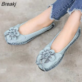 2023 Soft Genuine Leather Flat Shoes Women Flats with Flowers Ladies Shoes Women Designers Loafers Slip