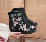 Breakj Boots Embroidered Cloth Boots Women Winter Clip Cotton And Velvet Short Boots With High Slope Heel And High Heel Embroidered