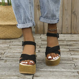 Breakj Summer New Large-Size Lady Thick Bottom Heel Sandals Buckle Design Laturethane