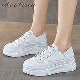 Sneakers Women Shoes Genuine Leather Flats Platform Shoes Round Toe Causal Lace Up Shoes Female Autumn Black