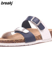 2023 New Summer Cork Slippers Women Casual Mixed Color PU Flip Flops Holiday Beach Outside Slides