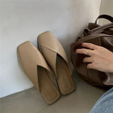 Breakj Lazy Slippers Korean Version Of Fashion Square Head Baotou Half Drag Without Heel Flat Sandals Women's