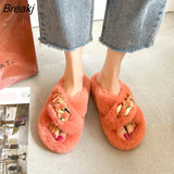 Women's Cross Band Slippers Soft Plush Furry Cozy Open Toe House Shoes Indoor Outdoor Faux Fur Slippers Comfy Slip On