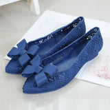 Shoes Pointed Toe Bowtie Hollow Out Summer Woman Flats Ladies Slip On Comfortable Jelly Shoes Fashion 2020 Female