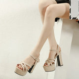 Show High Heels Female Waterproof Platform Buckle Thick Heel Hate Sky High Sandal Model Training Performance