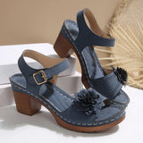 Breakj Large Size High Heel Sandals Large Flower Decoration With A Buckle Thick Heel